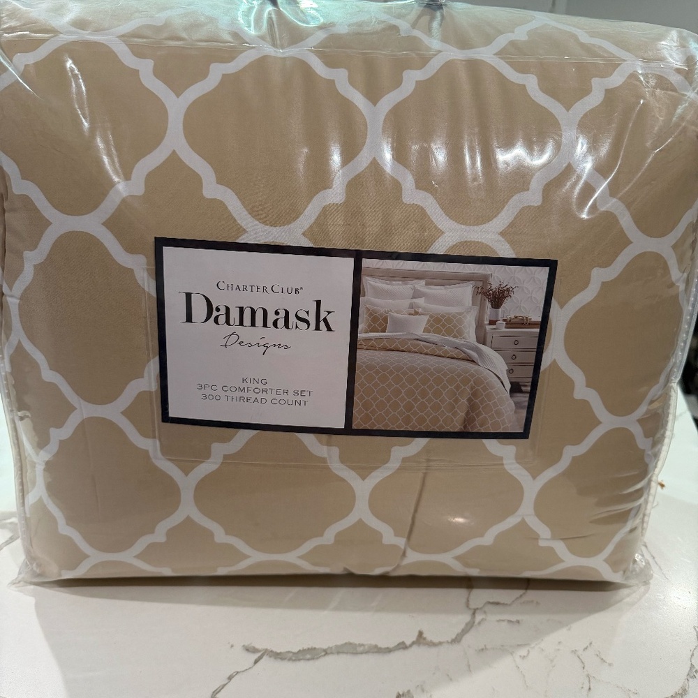 Charter Club Damask Designs Geometric Dove 3-Pc. Comforter Set, King NWT $235